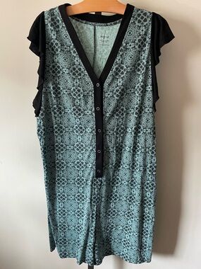 Déesse Boho Shorts Romper Playsuit Plus Size 2X Teal Geometric Ruffled